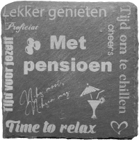 Met Pensioen onderzetter, ca 100x100mm